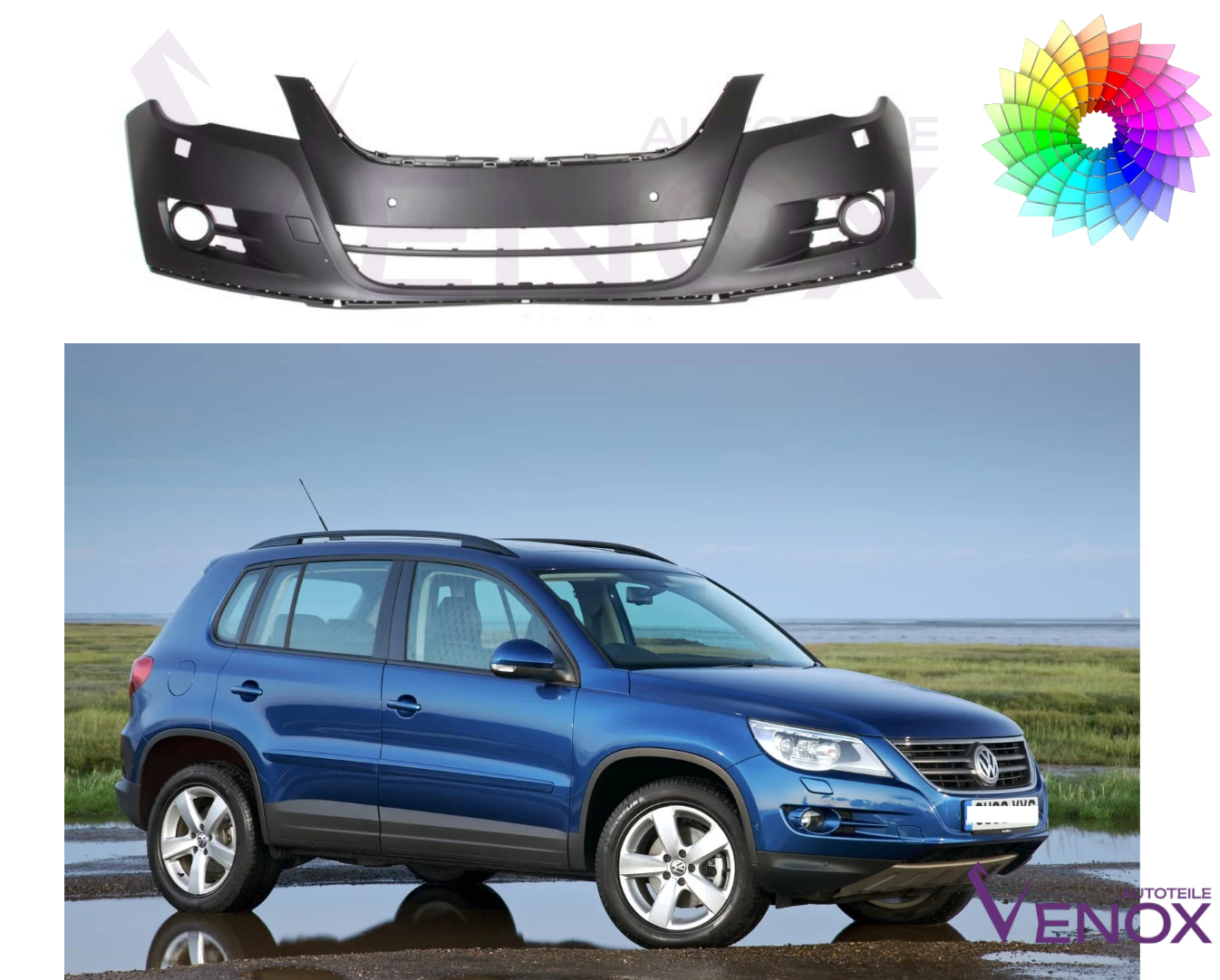 Voor VW Tiguan 2007-2011 2xPDC SRA voorbumper gespoten in gewenste kleur - Afbeelding 2