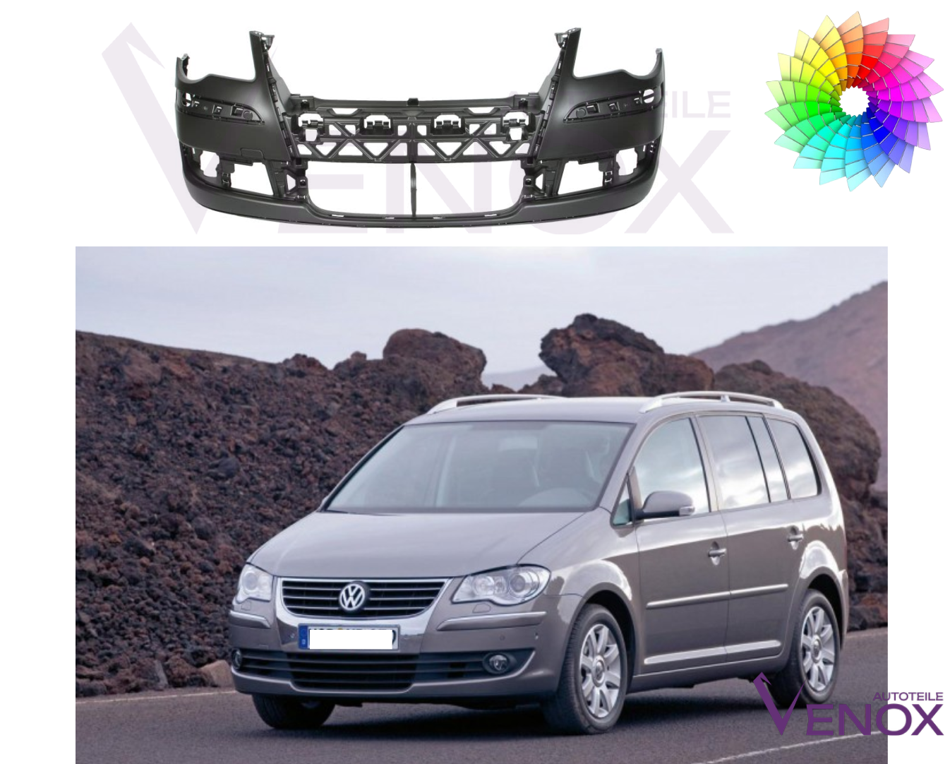 Voor VW Touran 1T 2006-2010 Voorbumper gespoten in de gewenste kleur - Afbeelding 2