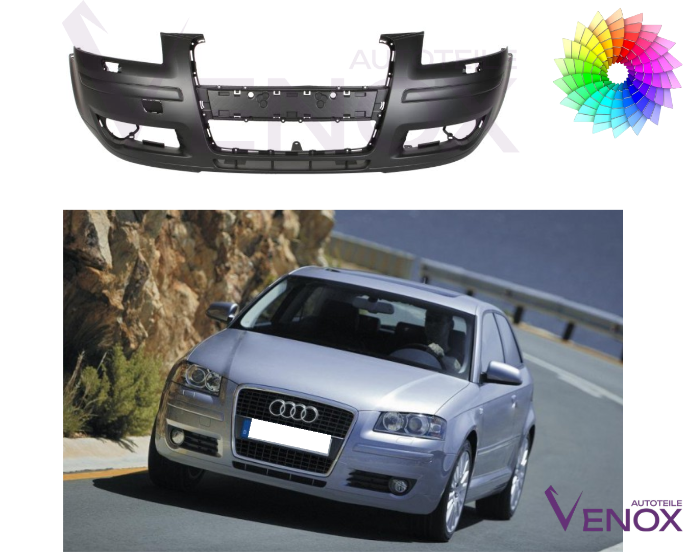 Voor Audi A3 8P 2003-2008 SR voorbumper gespoten in de kleur van je keuze - Afbeelding 2