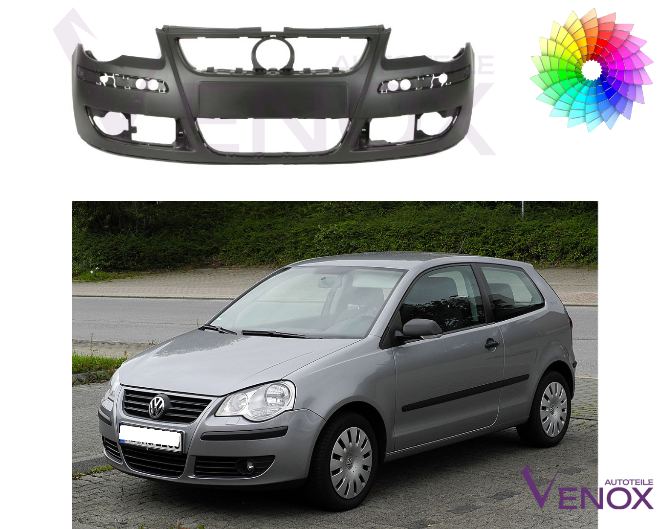 Voor VW Polo 9N 2005-2010 Voorbumper gespoten in de gewenste kleur - Afbeelding 2