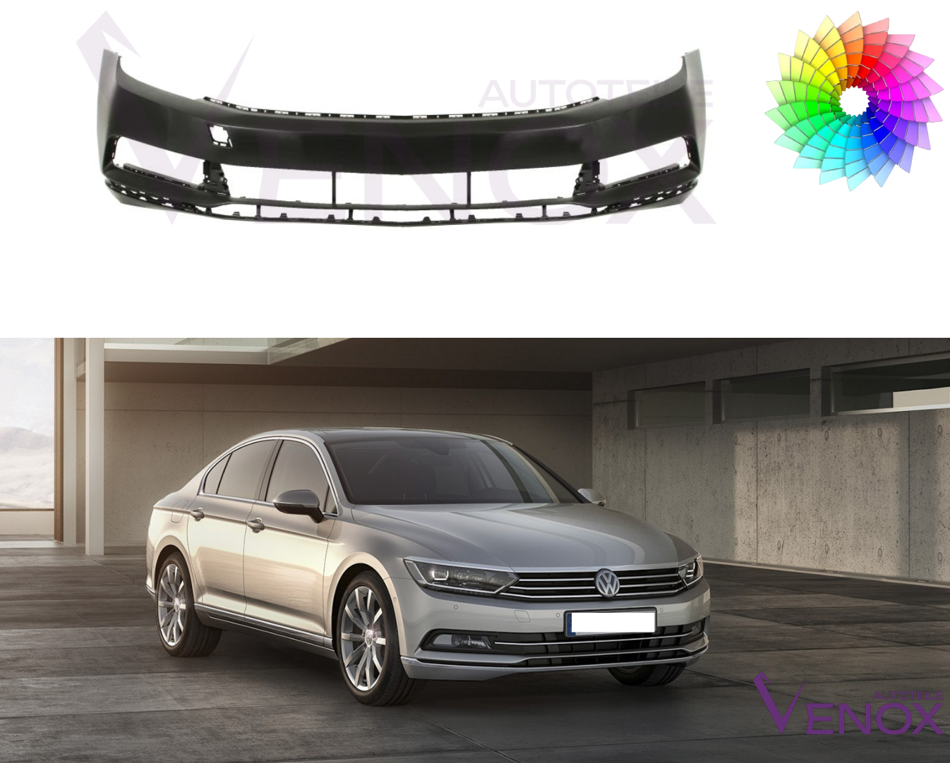 Voor VW Passat B8 2014- Voorbumper gespoten in de gewenste kleur - Afbeelding 2