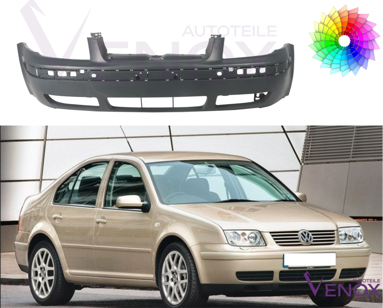 Voor VW Bora 98-05 Voorbumper gespoten in de gewenste kleur NIEUW - Afbeelding 2
