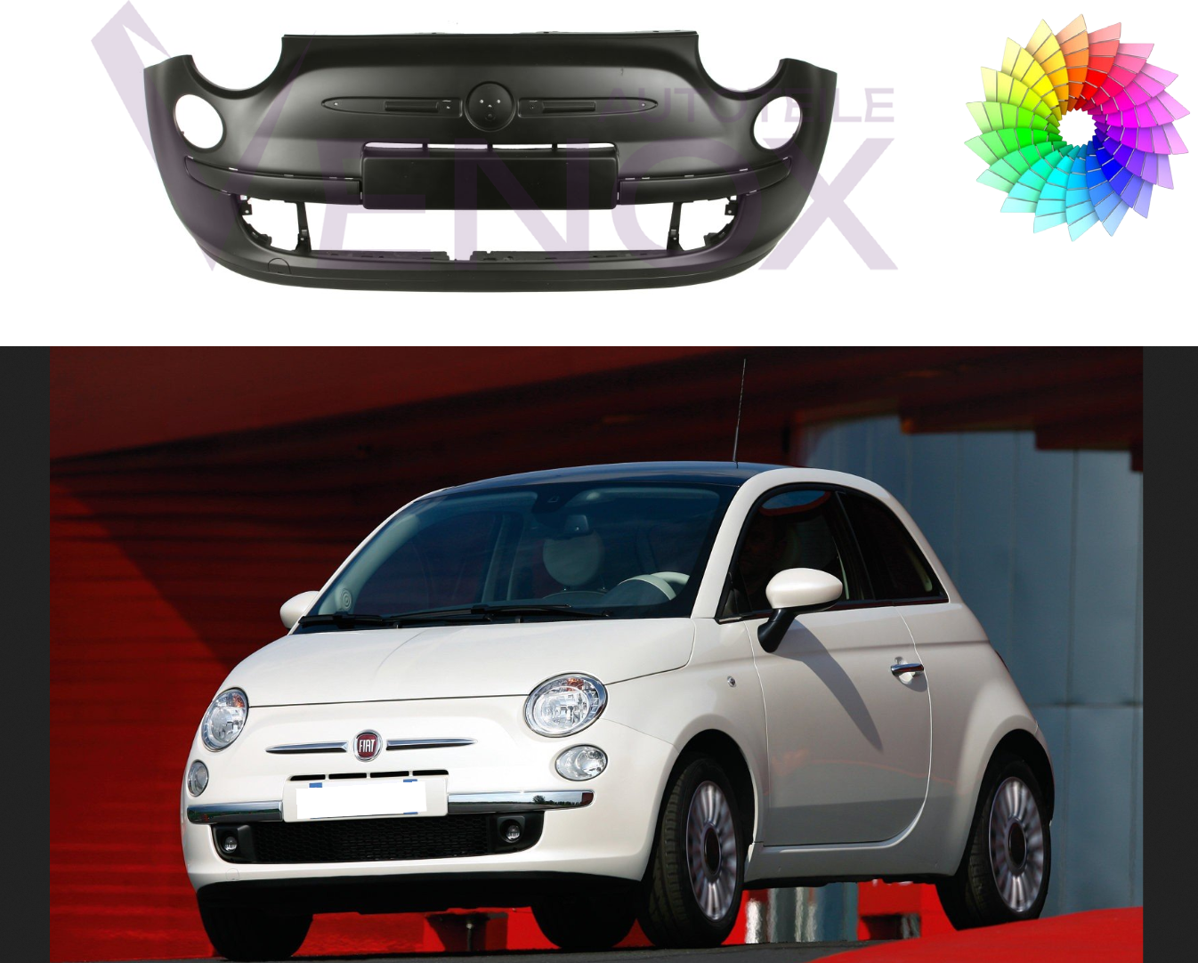 Voor Fiat 500 (312) 07-15 Lounge voorbumper gespoten in de gewenste kleur NIEUW - Afbeelding 2