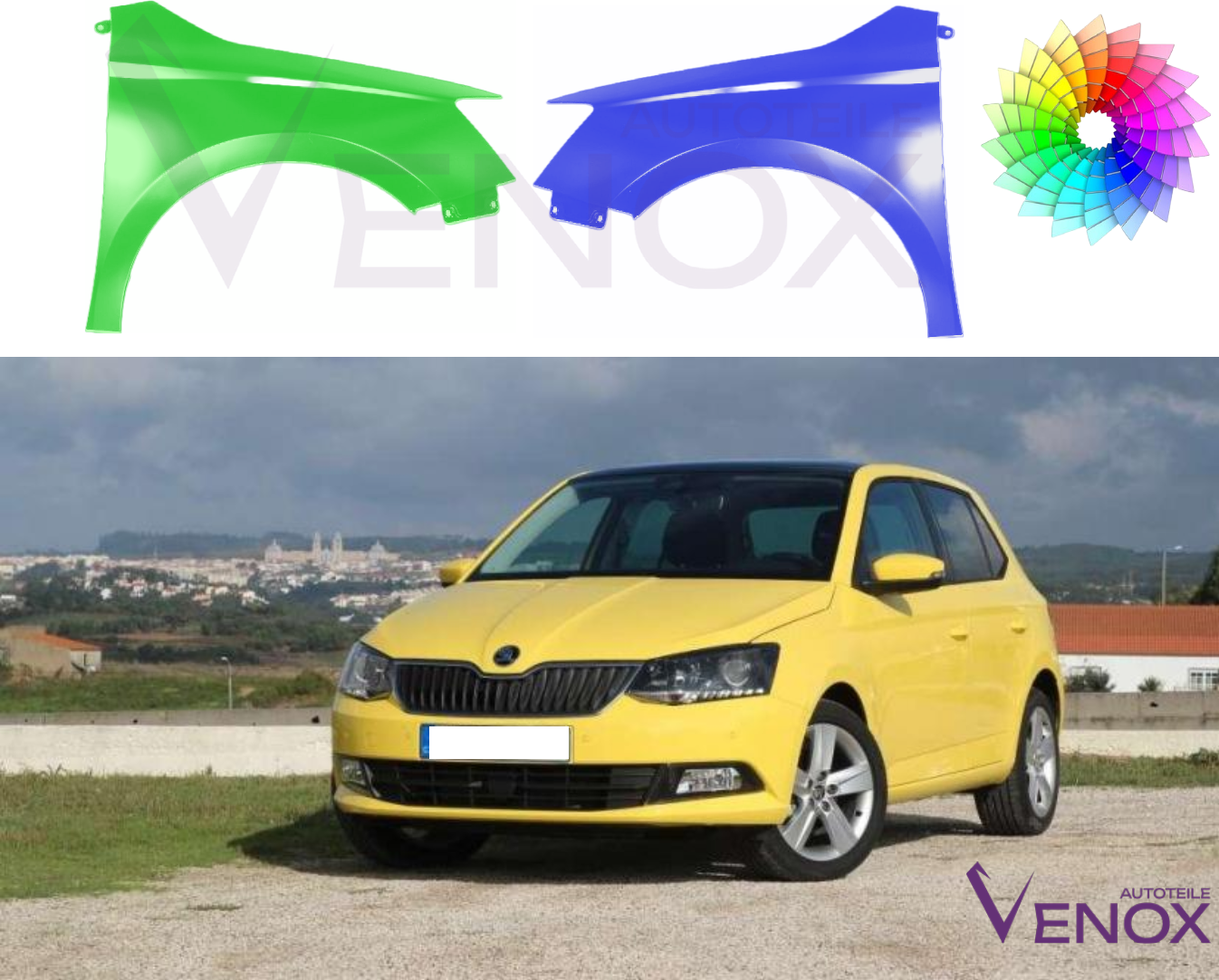 Voor Skoda Fabia III 15-21 Spatbord rechtsvoor gespoten in de gewenste kleur NIEUW - Afbeelding 2