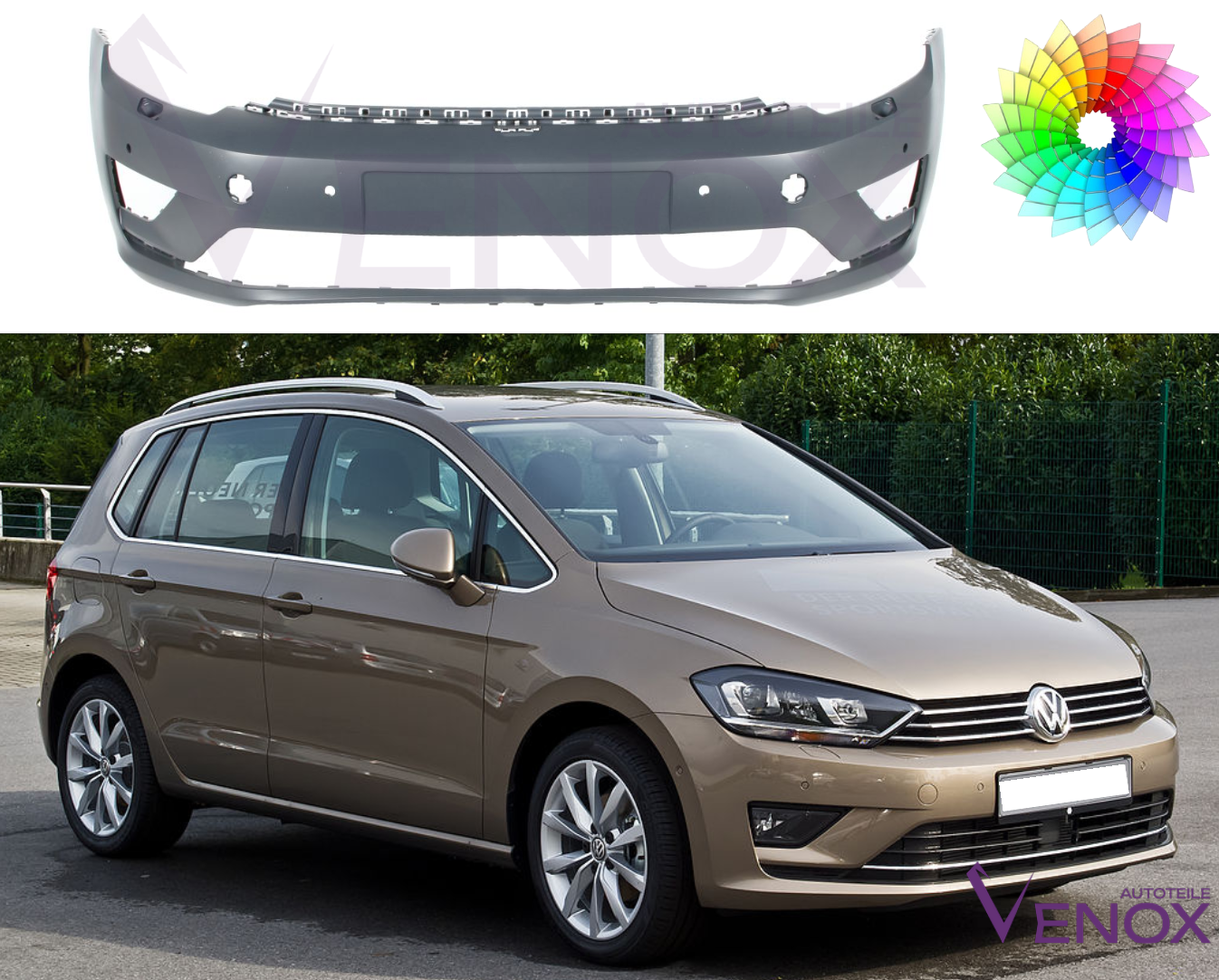 Bumper Voor Vw Golf Sportsvan PDC SRA Vooraan Geschilderd In Gewenste Kleur 2014- NIEUW - Afbeelding 2