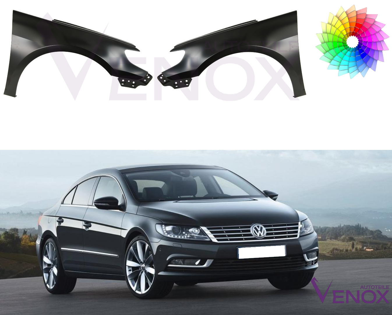 VW Passat CC Spatbord 2012-2017 Rechtsvoor gespoten in de gewenste kleur NIEUW - Afbeelding 2