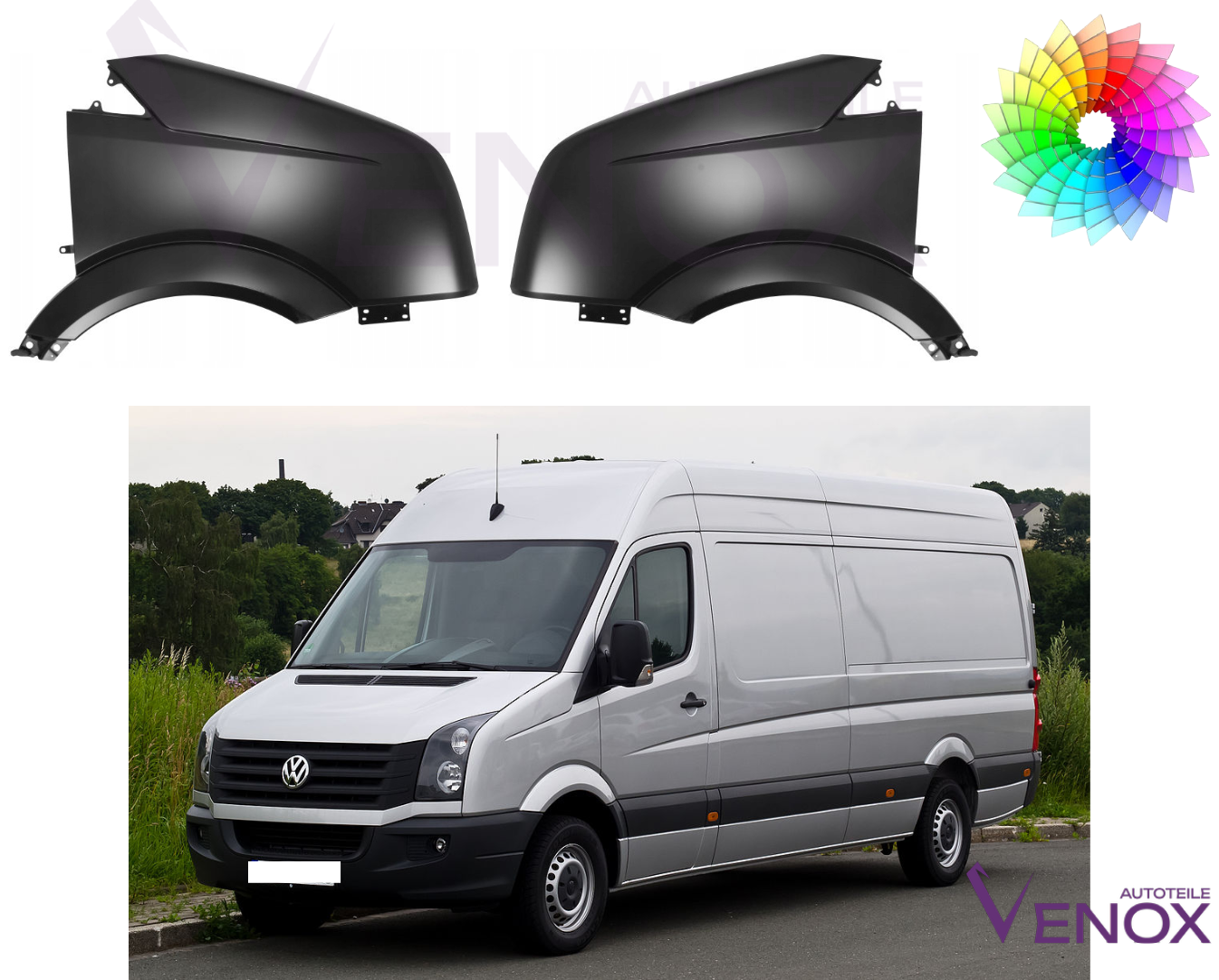VW Crafter Spatbord 2005-2017 Rechtsvoor gespoten in de gewenste kleur NIEUW - Afbeelding 2