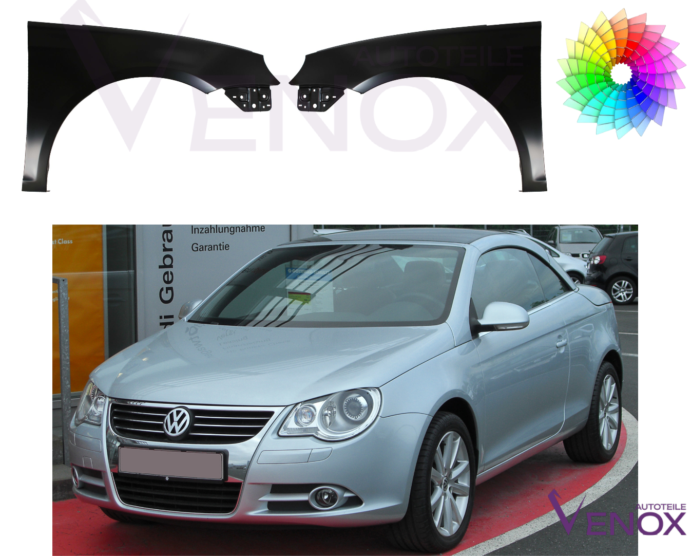 Voor VW Eos 2006-2015 Spatbord linksvoor gespoten in de gewenste kleur NIEUW - Afbeelding 2