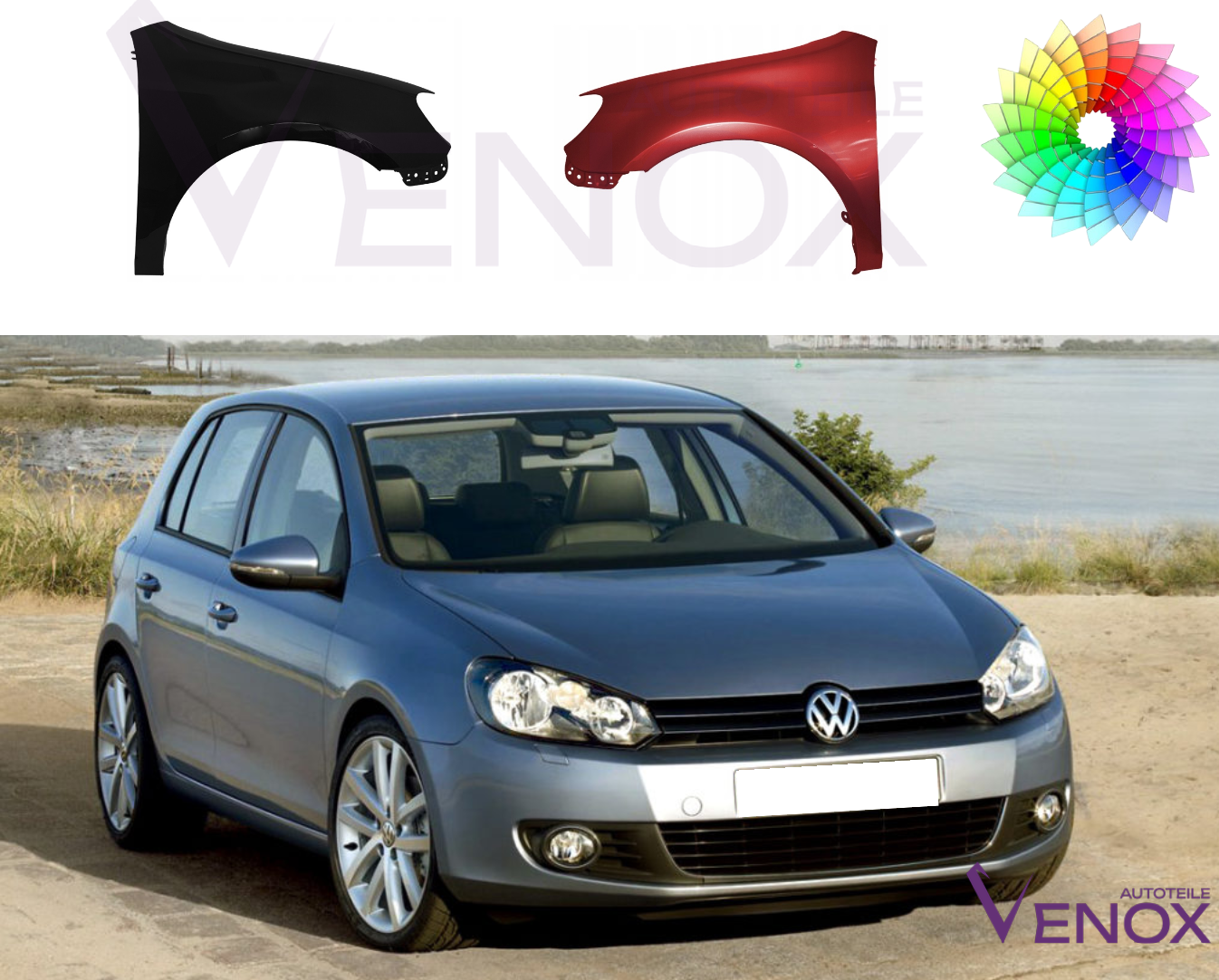 SPATBORD VOOR VW GOLF VI 6 RECHTSVOOR GESPOTEN IN GEWENSTE KLEUR 2008-2016 - Afbeelding 2