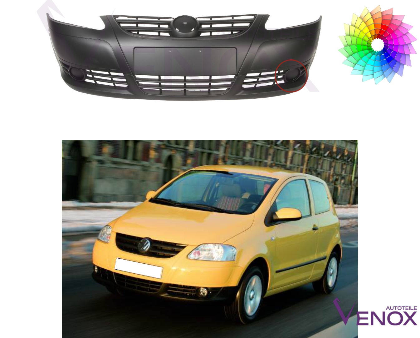 Voor Vw Fox vanaf 2005 Voorbumper gespoten in de gewenste kleur NIEUW - Afbeelding 2