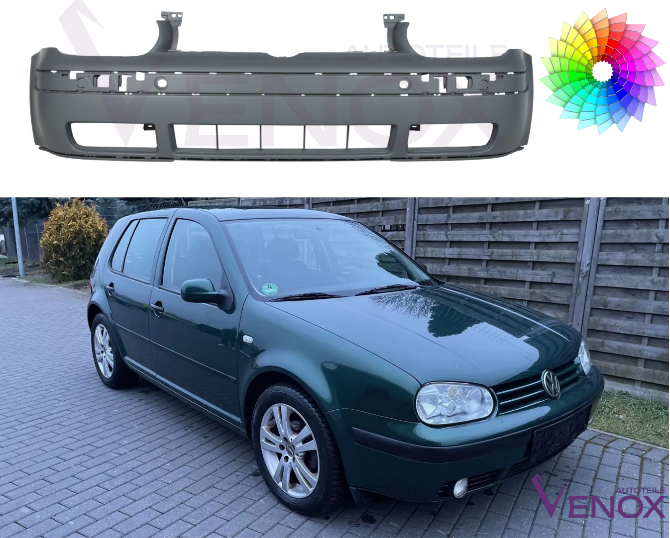 Bumper Vw Golf IV 4 vooraan gespoten in de gewenste kleur 1997-2006 NIEUW - Afbeelding 2