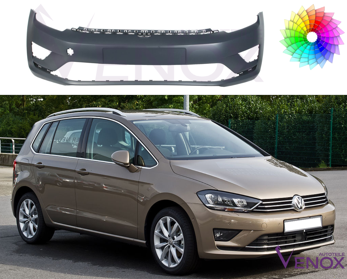 Bumper Voor Vw Golf Sportsvan Vooraan Geschilderd In Gewenste Kleur 2014-2020 NIEUW - Afbeelding 2