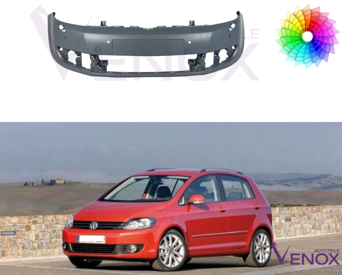 Bumper Vw Golf VI Plus 09-13 SRA PDC Gespoten in gewenste kleur - Afbeelding 2