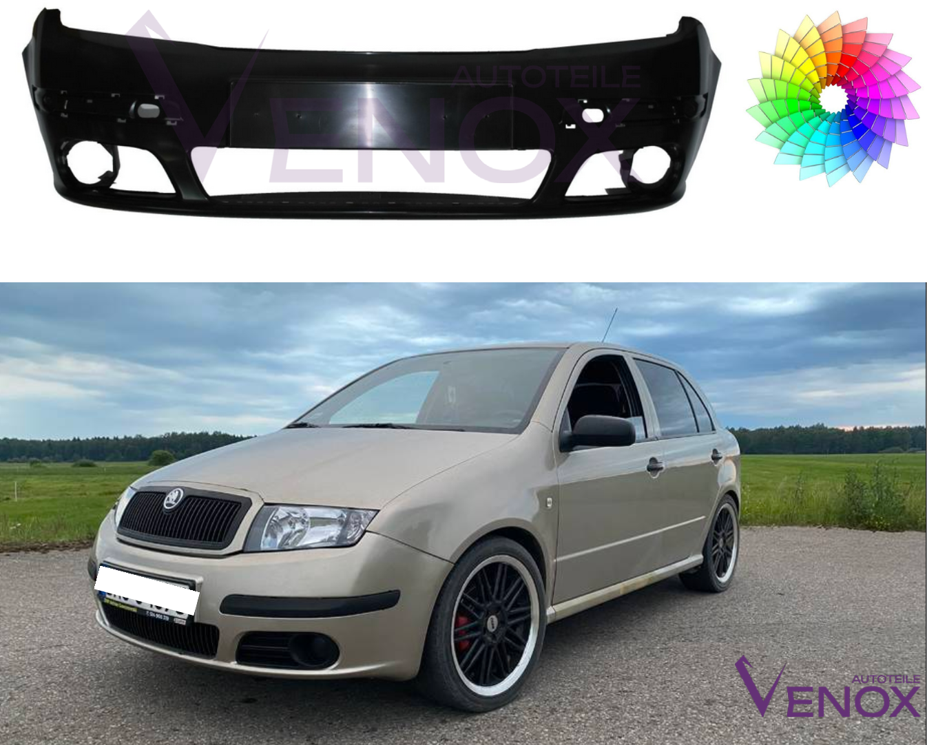Voor Skoda Fabia 6Y 04-07 Voorbumper gespoten in de gewenste kleur NIEUW - Afbeelding 2