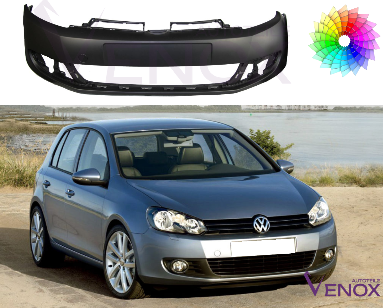 Bumper Vw Golf VI 6 vooraan in de gewenste kleur gespoten 08-16 NIEUW - Afbeelding 2