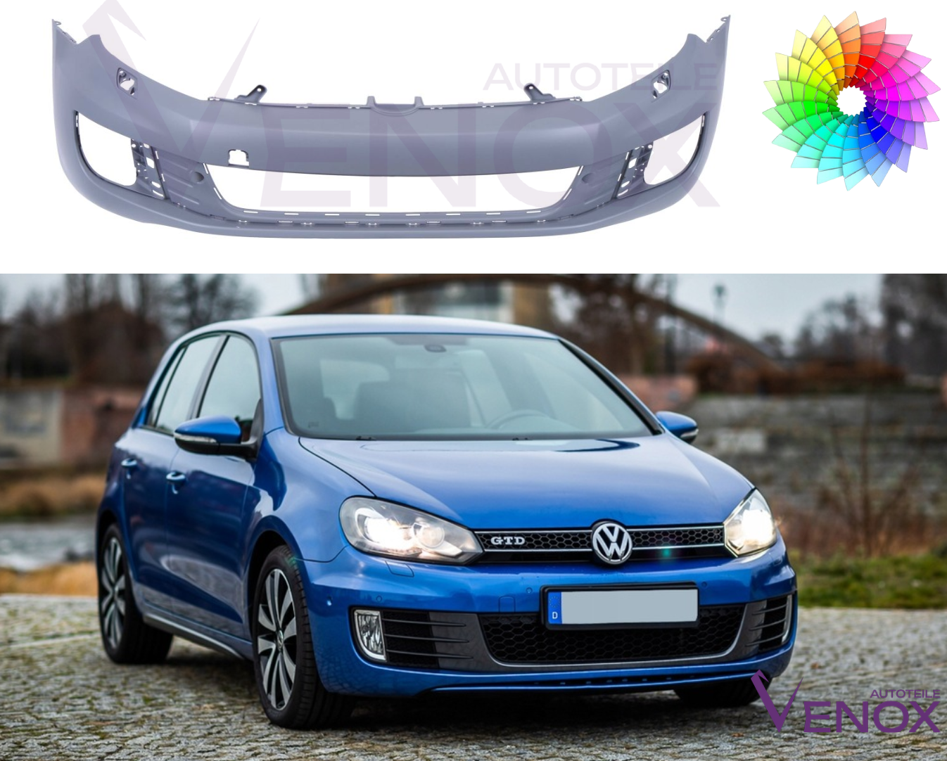 Bumper Voor Vw Golf VI 6 GTD GTI Voor SRA Geschilderd In Aangepaste Kleur 08-16 NIEUW - Afbeelding 2