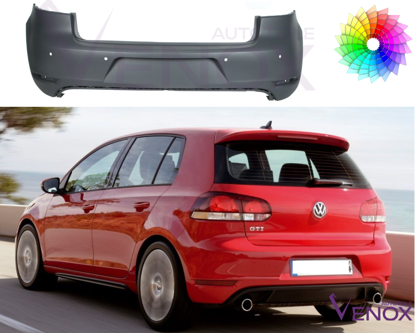 Bumper Voor Vw Golf VI 6 GTD GTI Achter 4 PDC In Aangepaste Kleur Gespoten 08-16 - Afbeelding 2