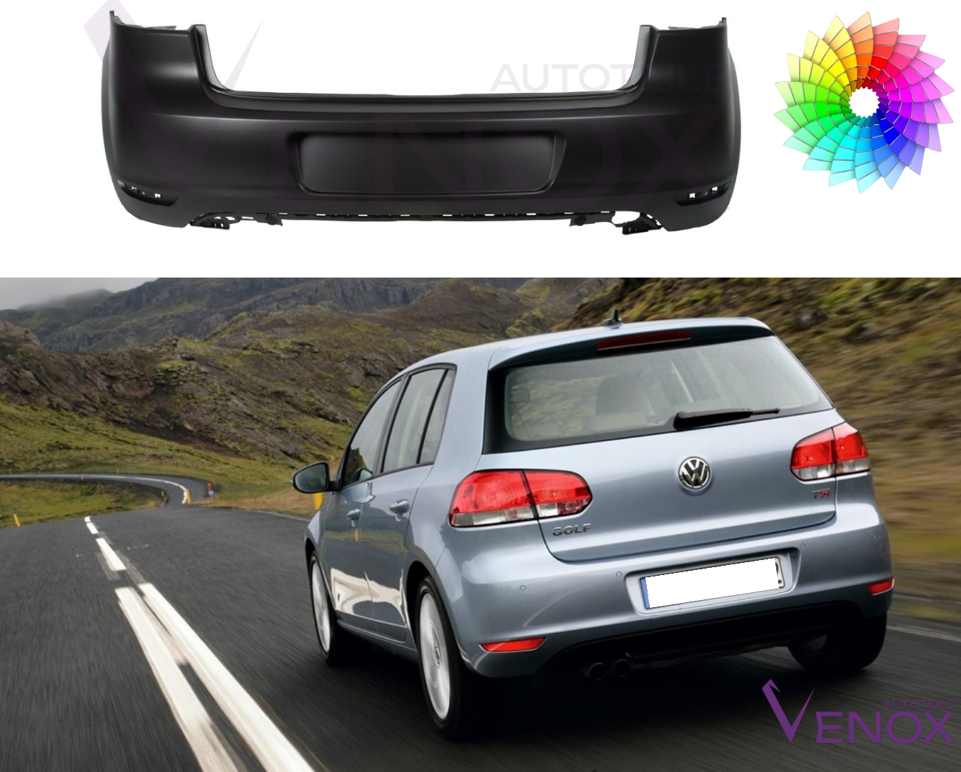 Bumper Voor Vw Golf VI 6 Achter In Gewenste Kleur Gespoten 08-16 - Afbeelding 2