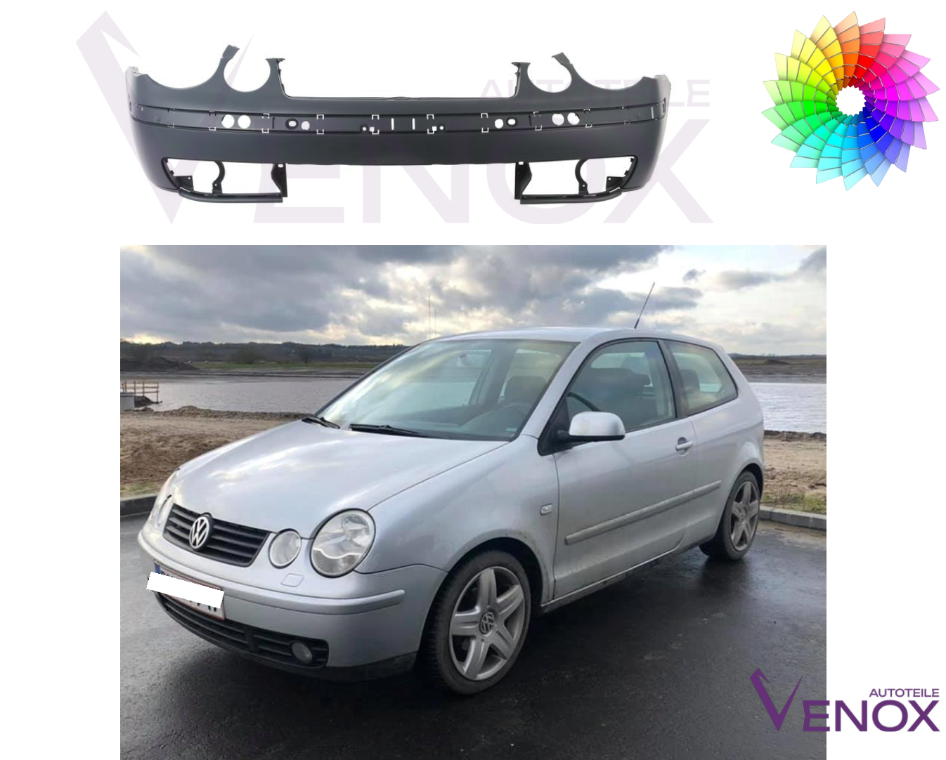 Voor VW Polo 9N 2001-2005 Voorbumper gespoten in de gewenste kleur - Afbeelding 2