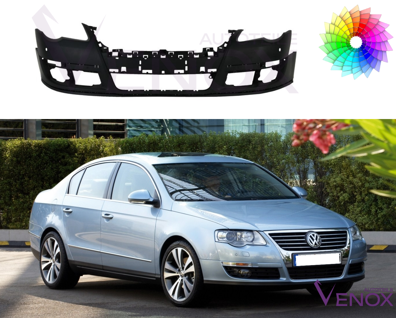 Voor VW Passat B6 2005-2010 PDC voorbumper gespoten in de gewenste kleur - Afbeelding 2
