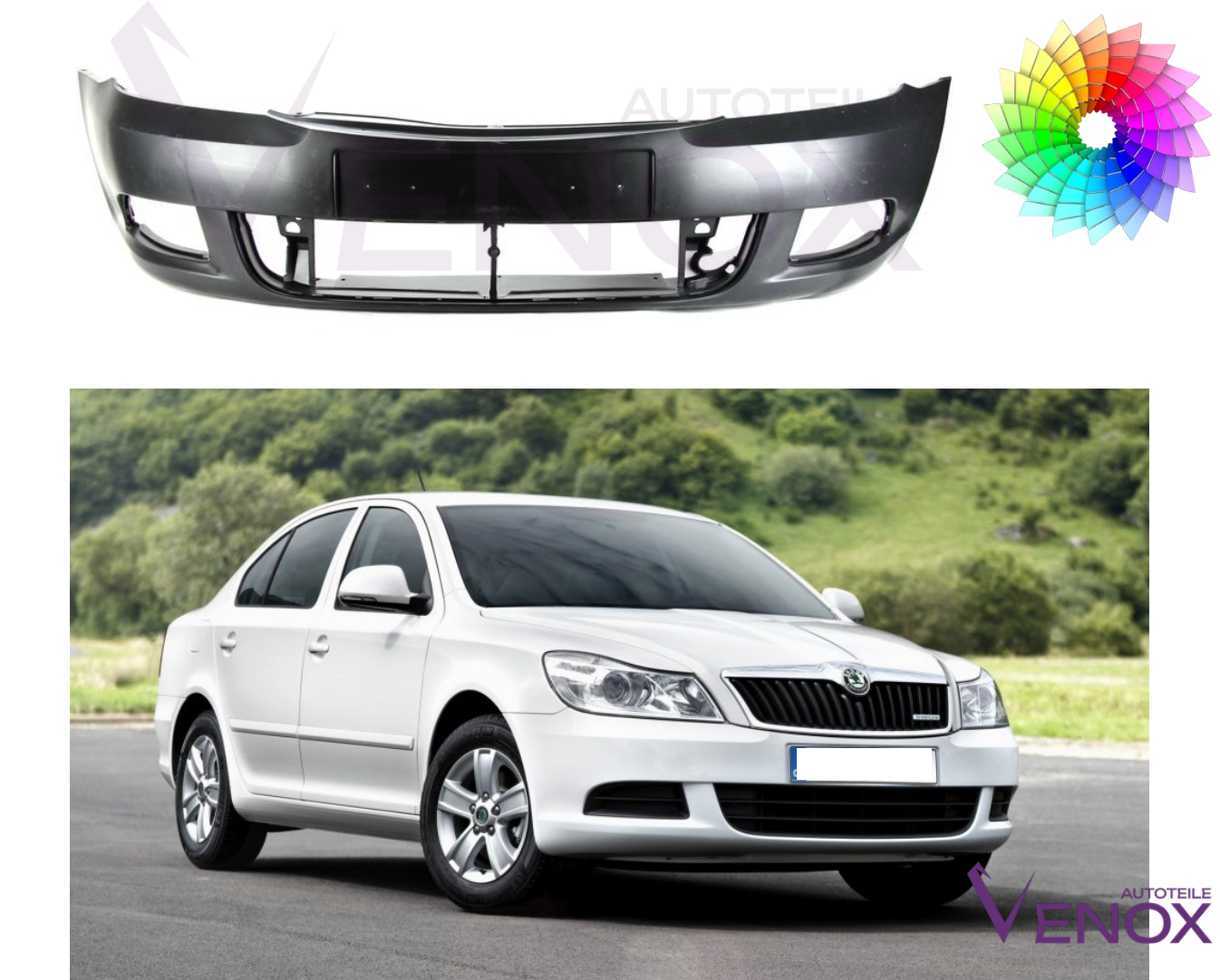 Voor Skoda Octavia 1Z 2008-2013 Voorbumper gespoten in de gewenste kleur - Afbeelding 2