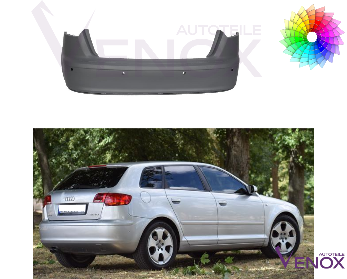 Voor Audi A3 8P 2004-2008 Achterbumper gespoten in de gewenste kleur - Afbeelding 2