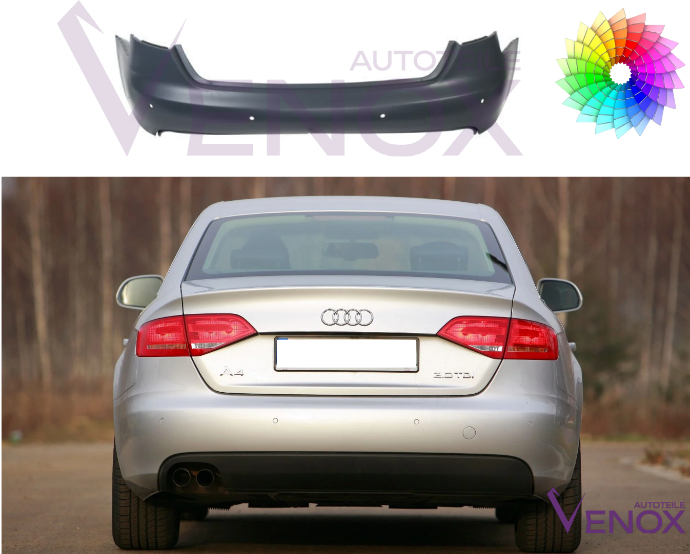 Voor Audi A4 B8 07-11 Bumper Met PDC Achter In Gewenste Kleur Gespoten NIEUW Lim - Afbeelding 2