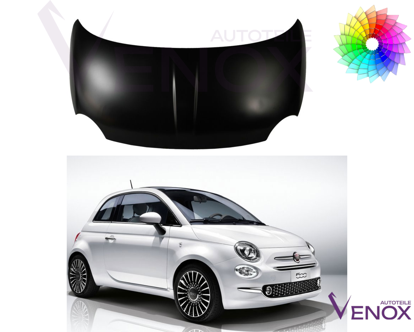 Voor Fiat 500 vanaf 2015- motorkap in de gewenste kleur gespoten - Afbeelding 2