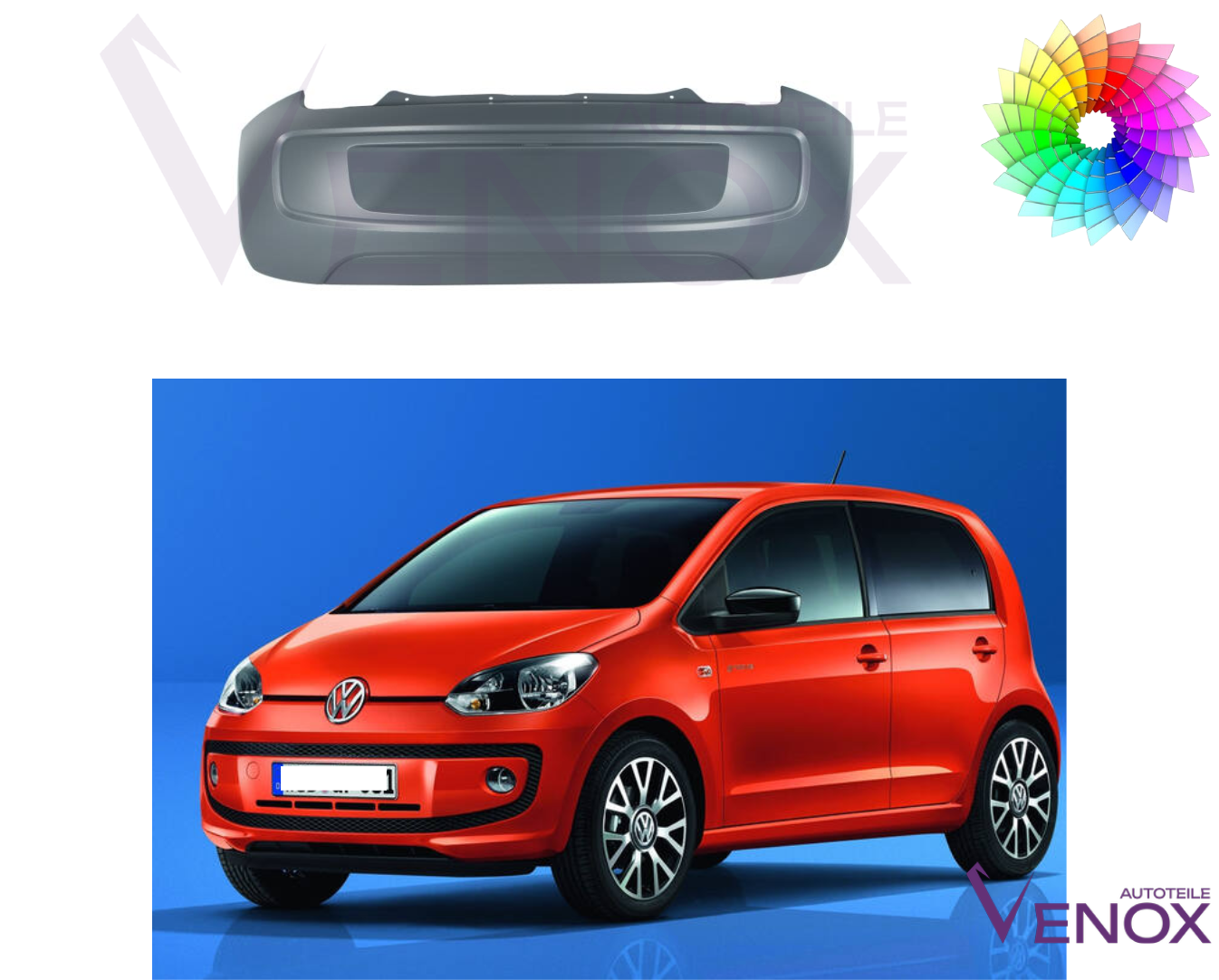Voor Vw UP! 2012-2016 Achterbumper gespoten in de gewenste kleur - Afbeelding 2