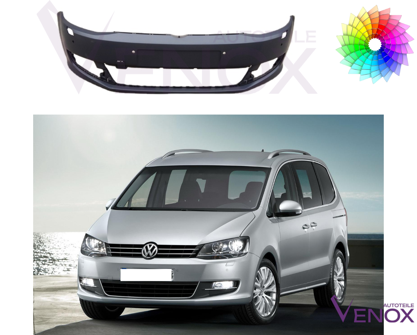 Voor VW Sharan 7N vanaf 2010 Voorbumper gespoten in de gewenste kleur - Afbeelding 2