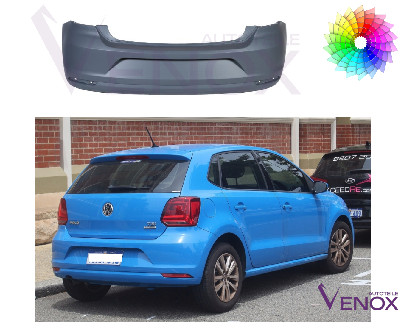 Voor VW Polo 6R 2014-2017 achterbumper gespoten in de gewenste kleur - Afbeelding 2