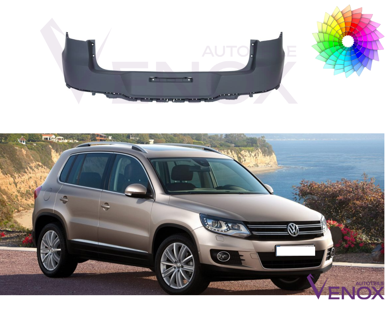 Voor Vw Tiguan 2011-2016 Achterbumper gespoten in de gewenste kleur - Afbeelding 2