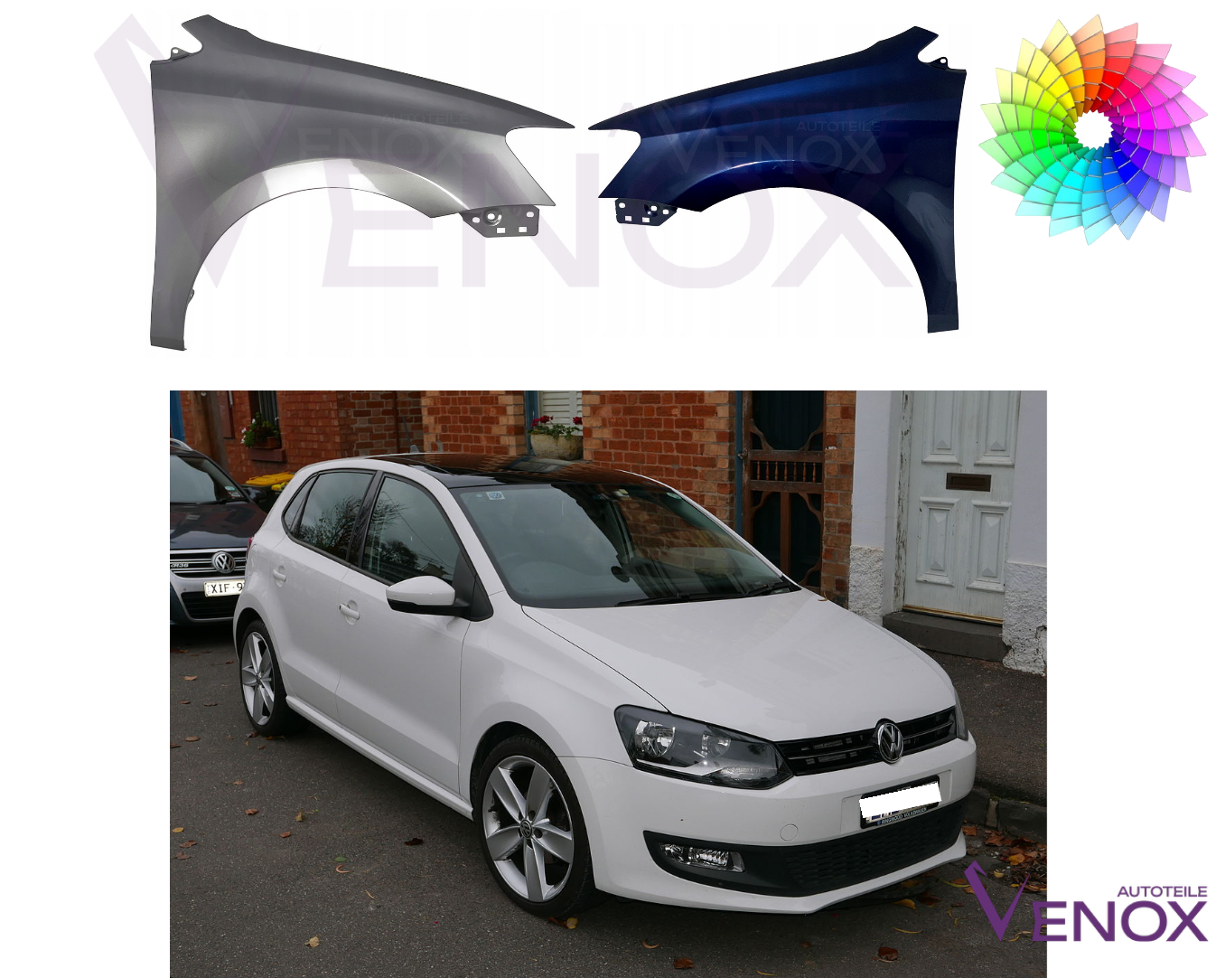 Voor VW Polo 6R 09-17 Spatbord linksvoor gespoten in kleur naar keuze - Afbeelding 2