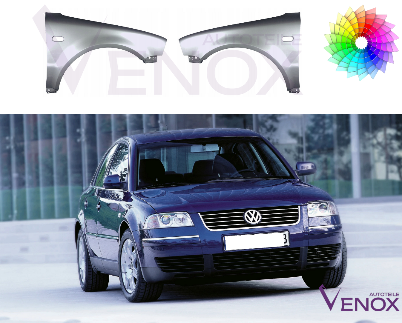 Voor VW Passat B5 00-05 Spatbord rechtsvoor gespoten in kleur naar keuze - Afbeelding 2