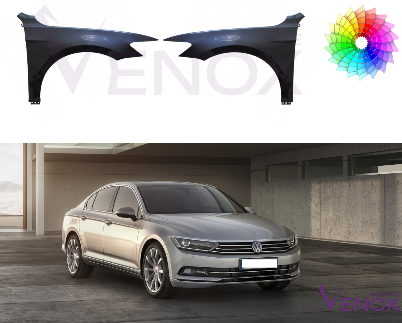 Voor VW Passat B8 vanaf 2014 Spatbord linksvoor, gespoten in de kleur van uw keuze - Afbeelding 2