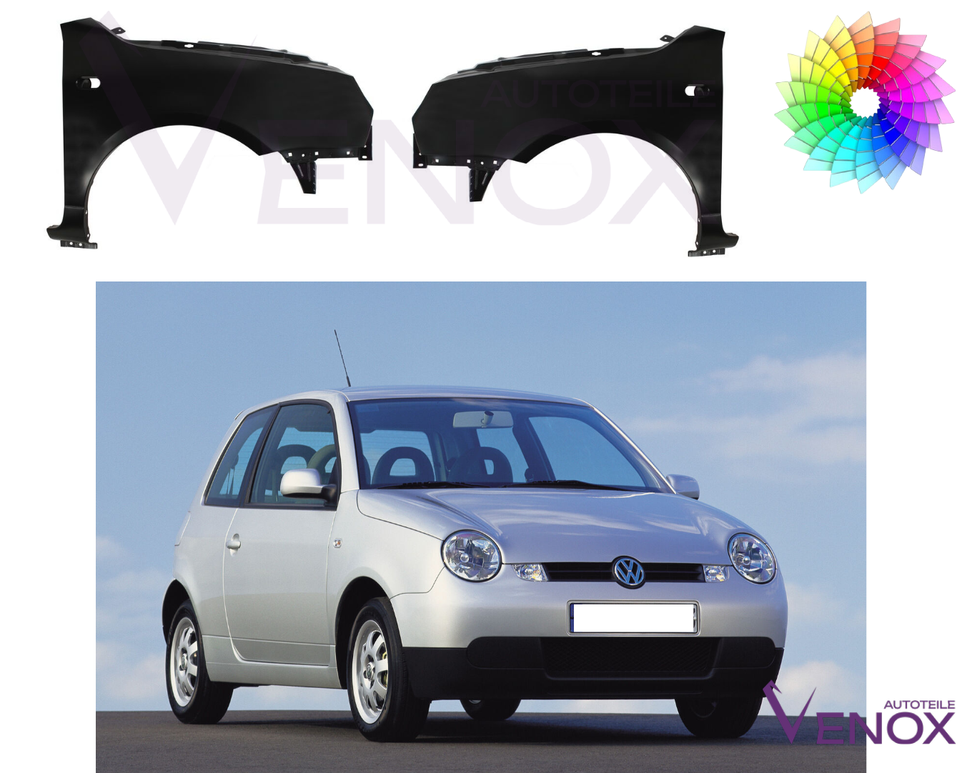 Voor VW Lupo 98-05 Spatbord rechtsvoor gespoten in kleur naar keuze - Afbeelding 2