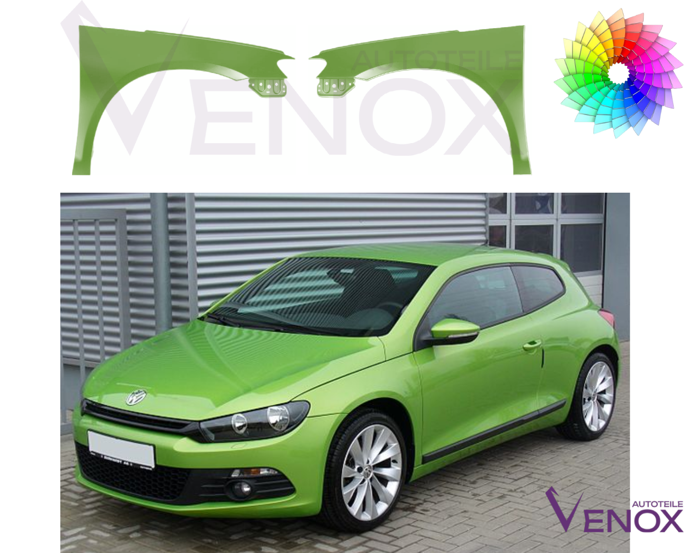 Voor VW Scirocco Spatbord rechtsvoor gespoten in kleur naar keuze - Afbeelding 2