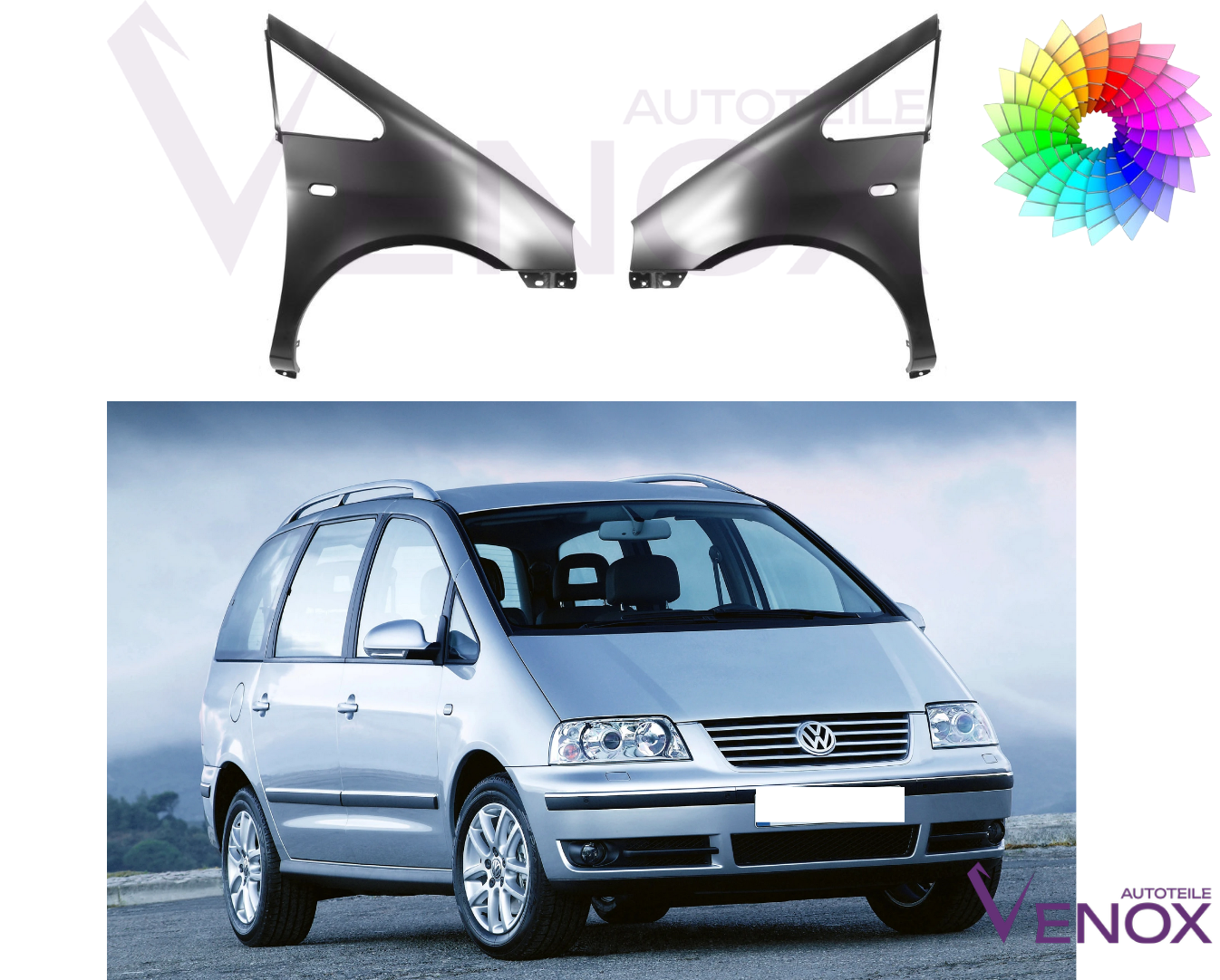 Voor VW Sharan Seat Alhambra Ford Galaxy 00-10 Spatbord rechts, kleur naar keuze - Afbeelding 2