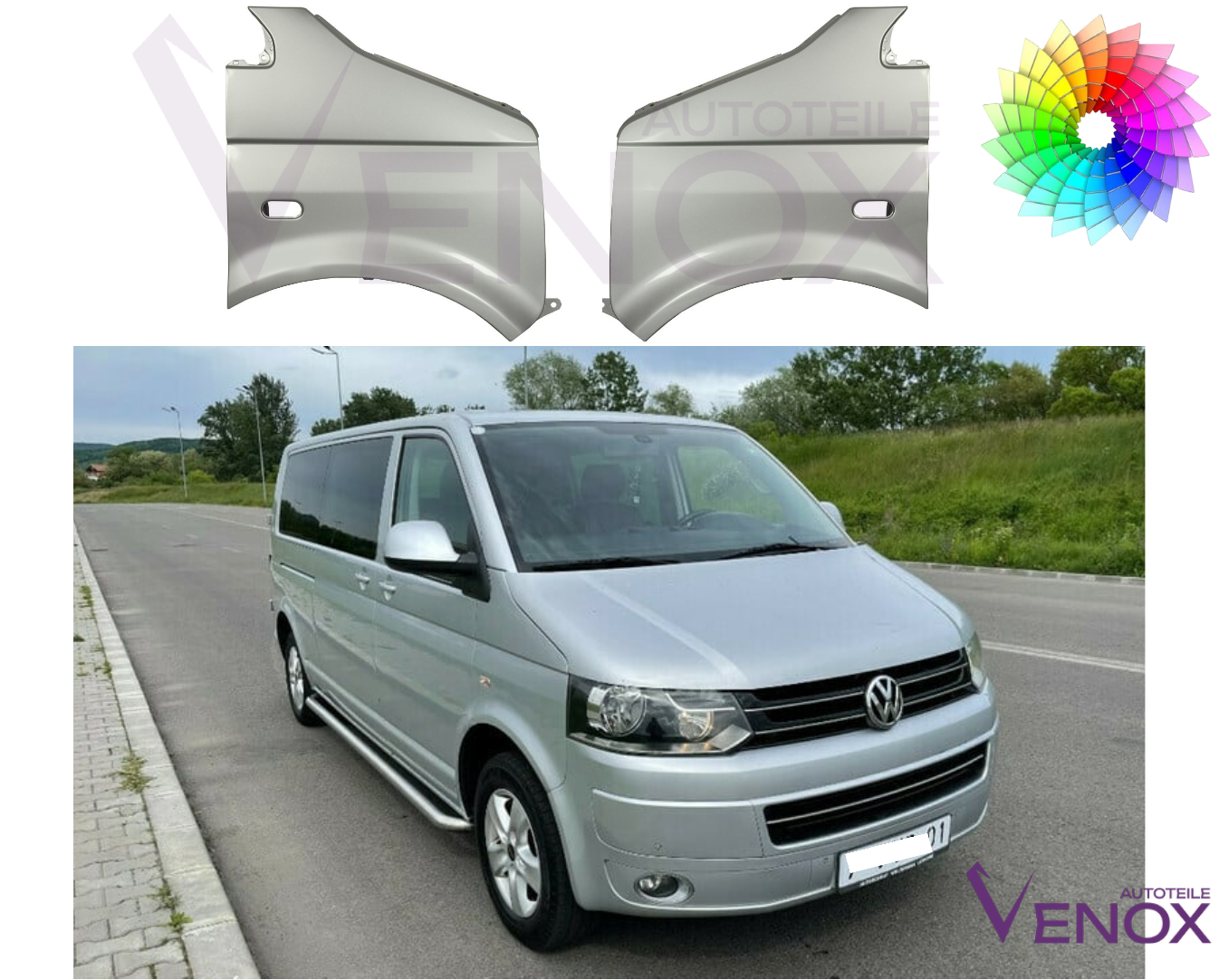 Voor VW T5 2003-2015 Spatbord linksvoor gespoten in kleur naar keuze - Afbeelding 2