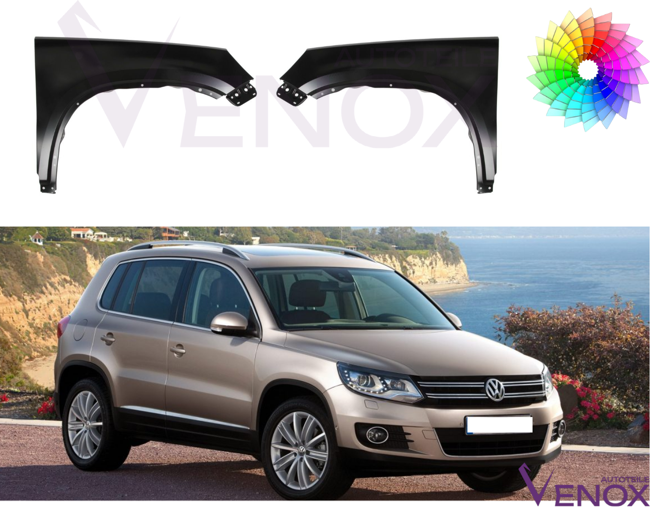 Voor VW Tiguan 5N 07-16 Spatbord rechtsvoor Gespoten in de gewenste kleur - Afbeelding 2