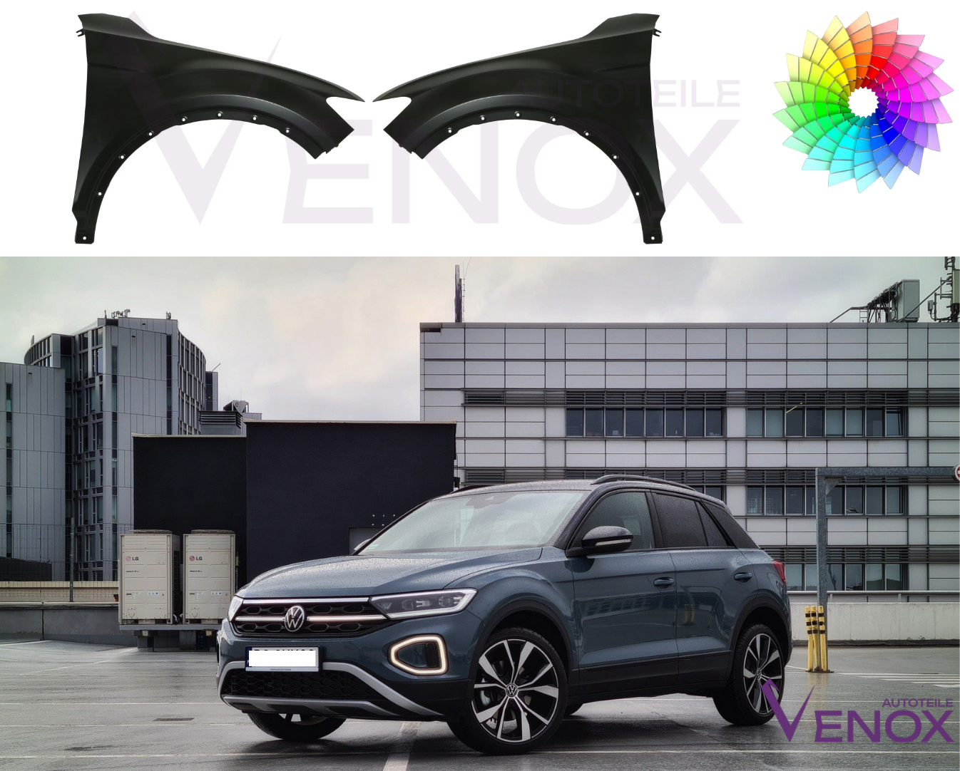 Voor VW T-Roc vanaf 2017 Rechter voorspatbord in de gewenste kleur gespoten - Afbeelding 2