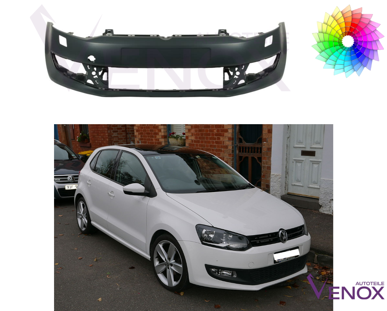 Voor VW Polo 6R 2009-2014 SRA voorbumper gespoten in de gewenste kleur - Afbeelding 2