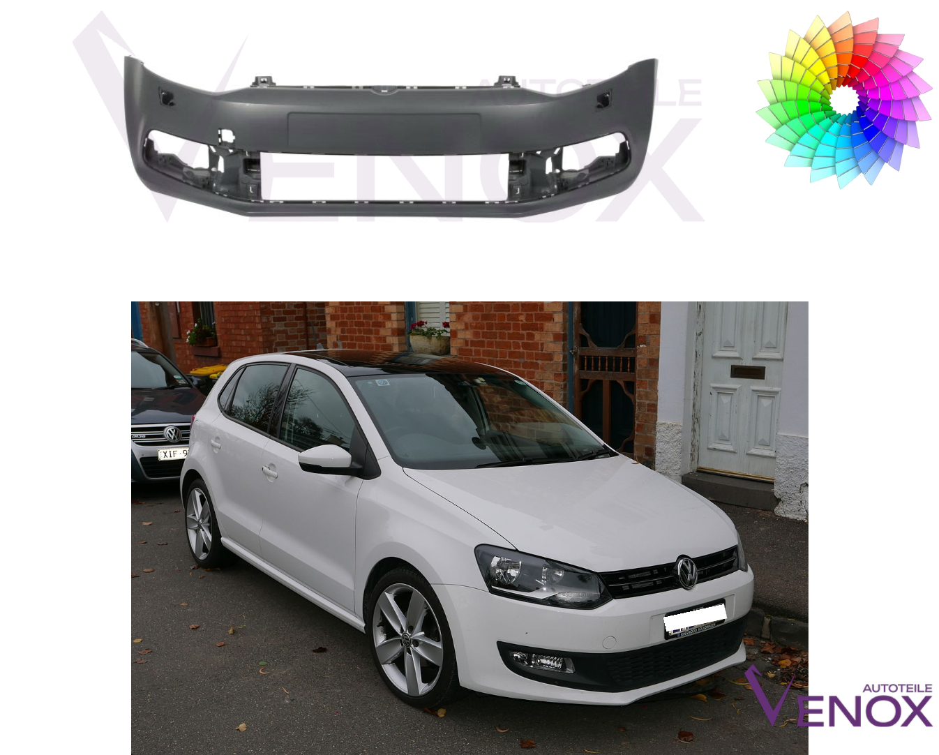 Voor VW Polo 6R 2014-2017 SRA voorbumper gespoten in de gewenste kleur - Afbeelding 2