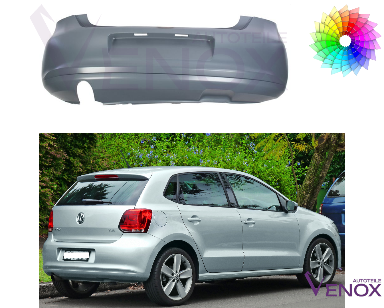 Voor VW Polo 6R 2009-2014 achterbumper gespoten in de gewenste kleur - Afbeelding 2