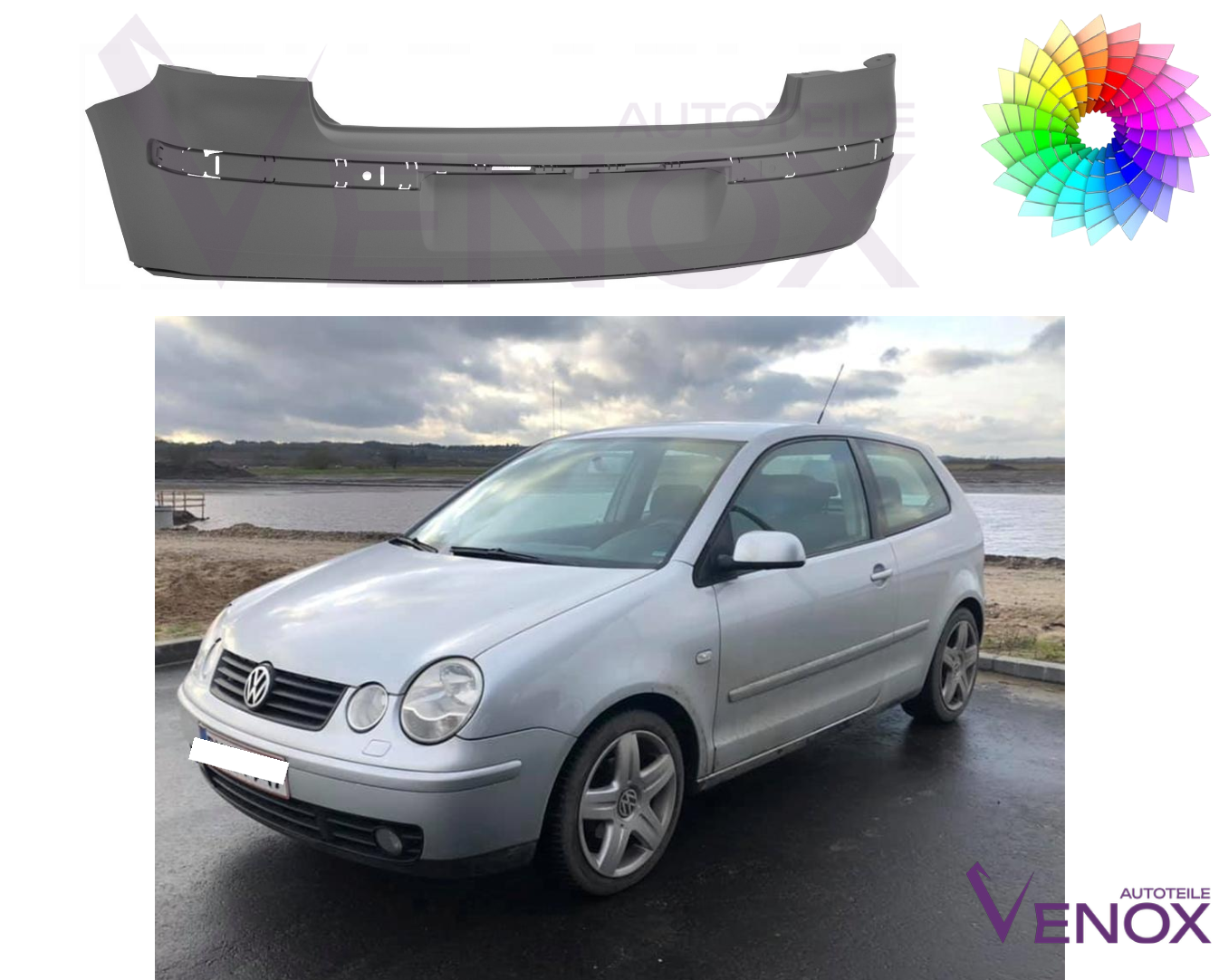 Voor VW Polo 9N 2001-2009 achterbumper gespoten in de gewenste kleur - Afbeelding 2