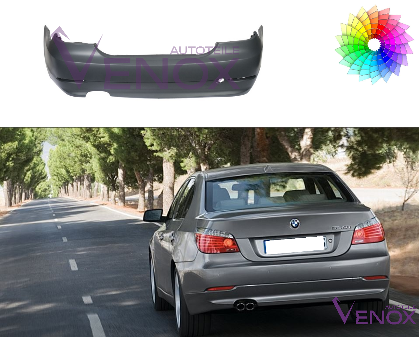 Voor BMW E60 07-10 Sedan Achterbumper gespoten in de gewenste kleur NIEUW - Afbeelding 2