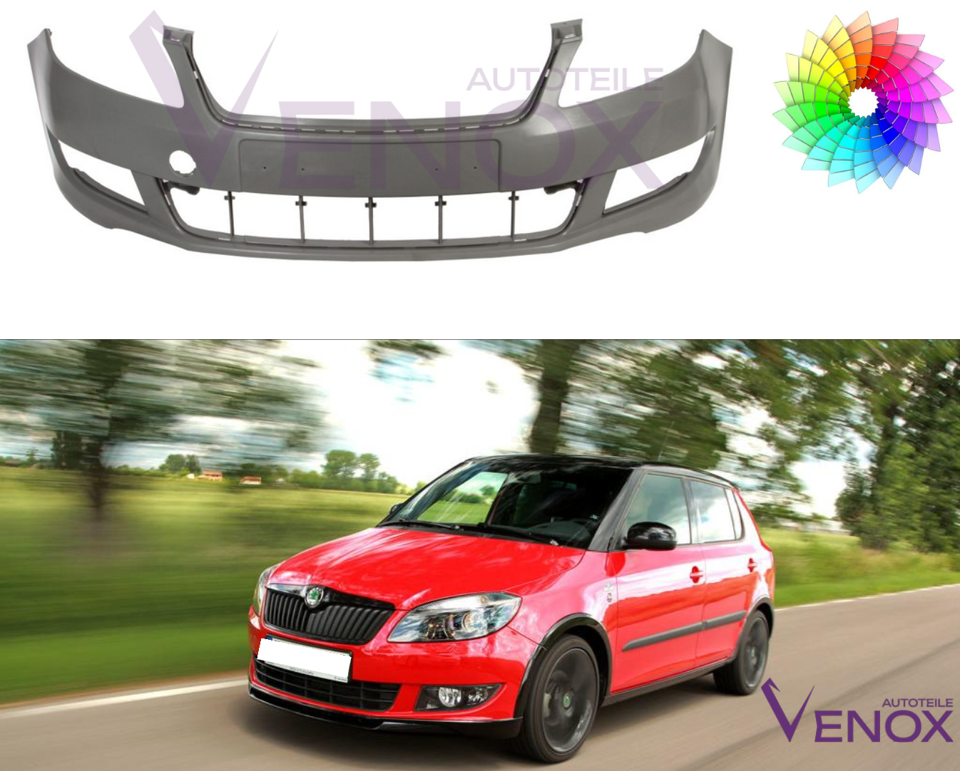 Voor Skoda Fabia Roomster 5J 10-15 Voorbumper gespoten in de gewenste kleur NIEUW - Afbeelding 2