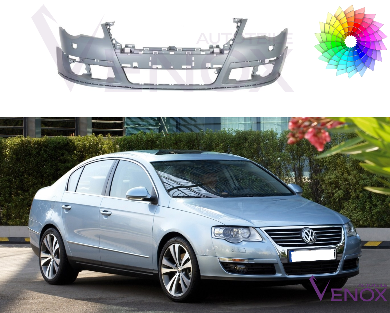 Voor VW Passat B6 2005-2010 SRA voorbumper gespoten in de gewenste kleur - Afbeelding 2