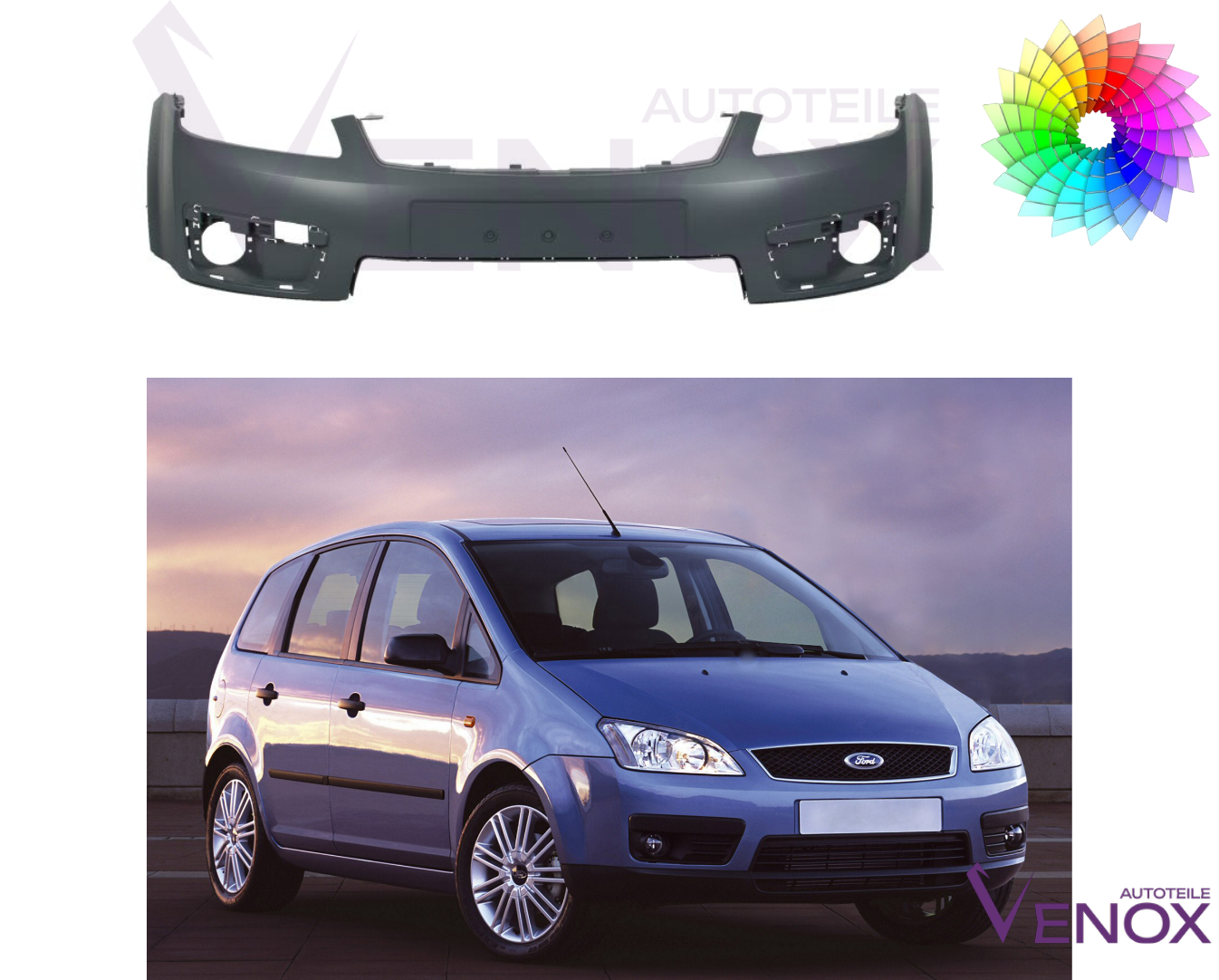 Voor Ford Focus C-Max 2003-2007 Voorbumper gespoten in de gewenste kleur NIEUW - Afbeelding 2