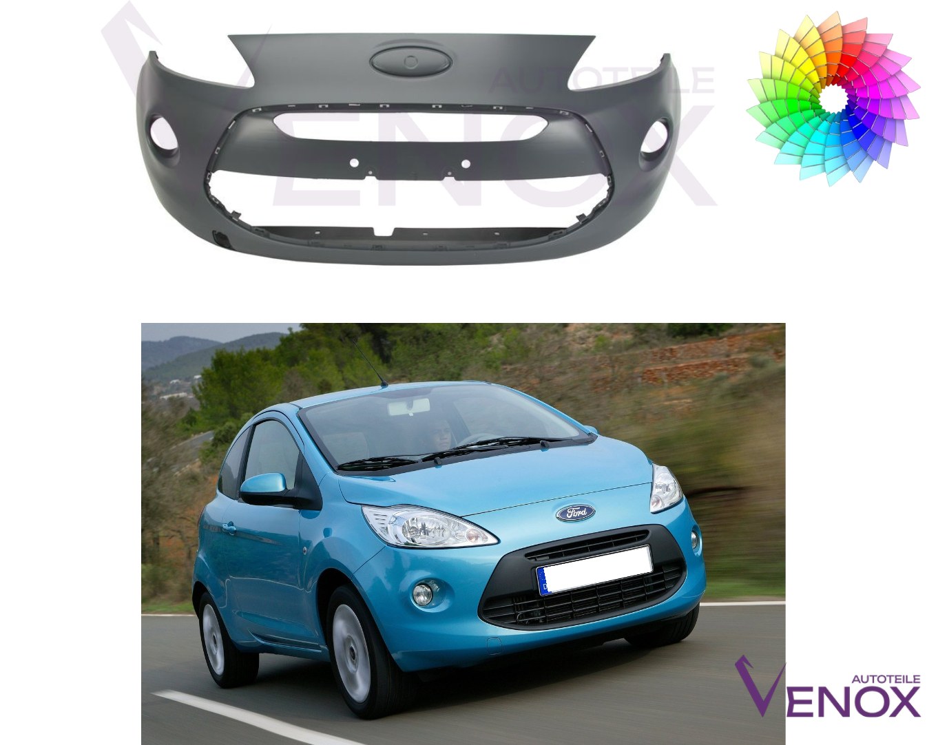 Voor Ford KA 2008-2015 Voorbumper gespoten in de gewenste kleur NIEUW - Afbeelding 2